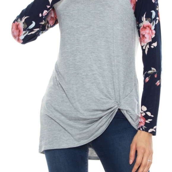 Floral Print Raglan Sleeves with Side Twist - Picture 2 of 2